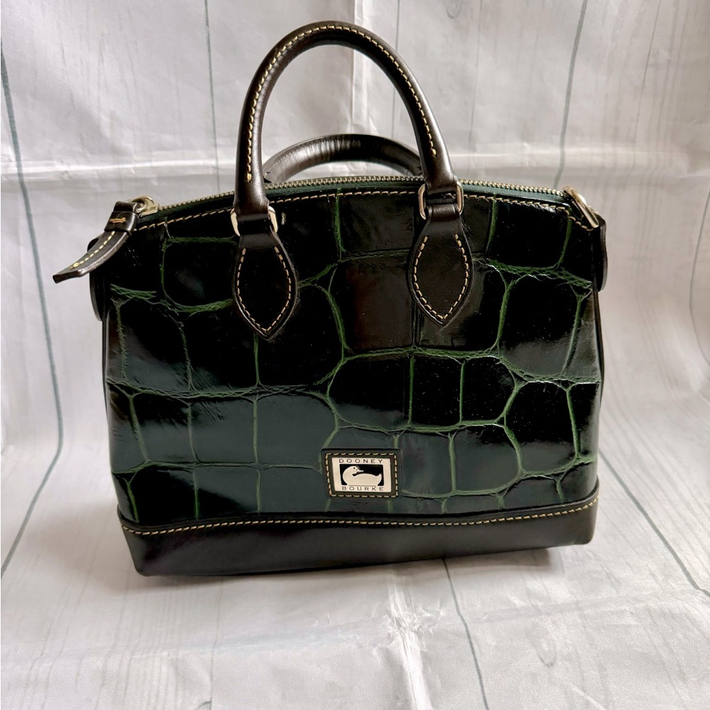 Dooney & Bourke Green Croc-Embossed Leather Satchel